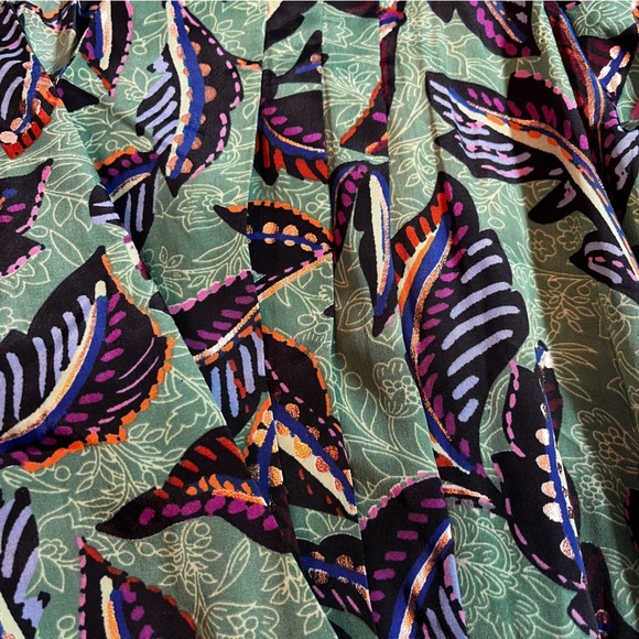 Democracy Leaf Print V-Neck Blouse Metallic Cottagecore Cropped Women's PM - Picture 11 of 12